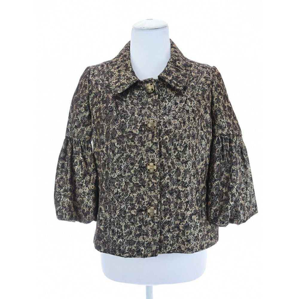 Vertigo Paris Metallic Gold Floral Bell Sleeve Formal Jacket Sz S Made in France